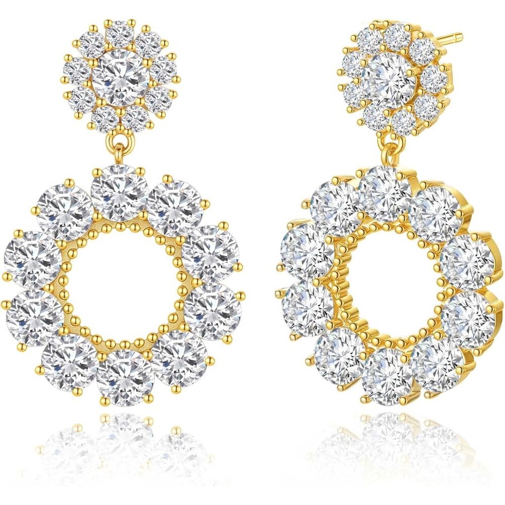 💫 Women Gold Sparkly Rhinestone Earrings Vintage Dangle Flower Crystal Jewelry